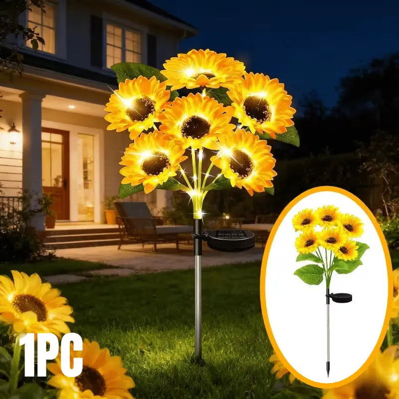 décorations florales solaires jaune vert moderne bouquet tournesol feuilles extérieures patio jardin led étanches