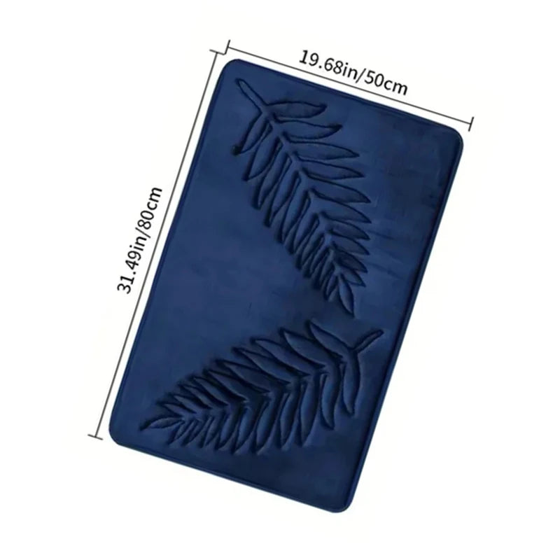 tapis sol mousse mémoire forme bleu marine gris vert feuilles palmier relief moderne large