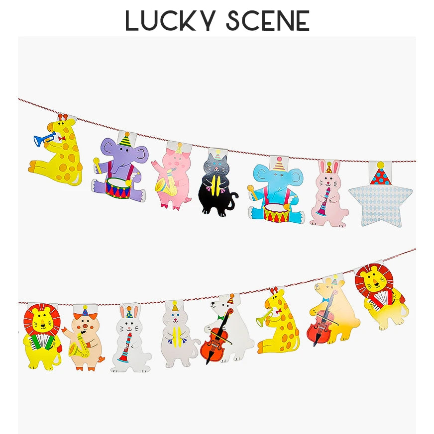 guirlande décorative anniversaire animaux mignons multicolore dessin animé oiseaux ours instruments musique