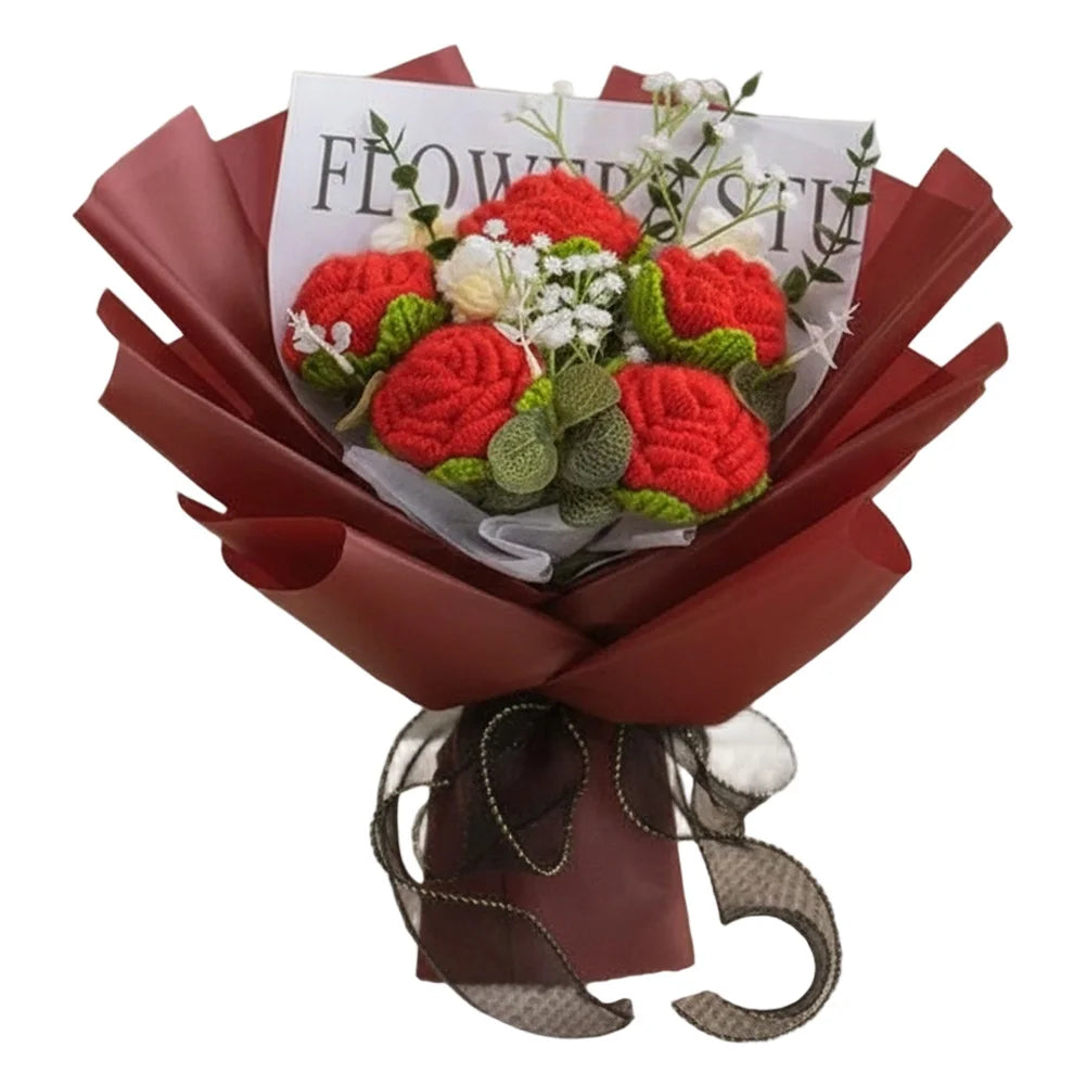 bouquet fleurs artificielles roses tricotées couleurs variées décoration intérieure moderne élégante
