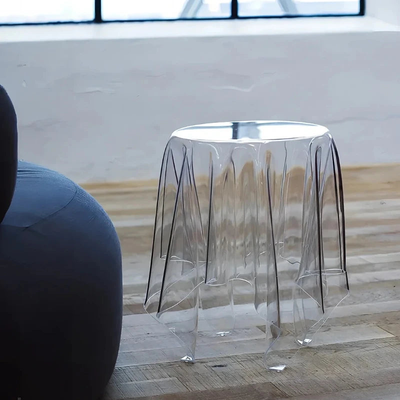table basse ronde transparente contemporaine minimaliste bleu marron ondulée maison salon moderne