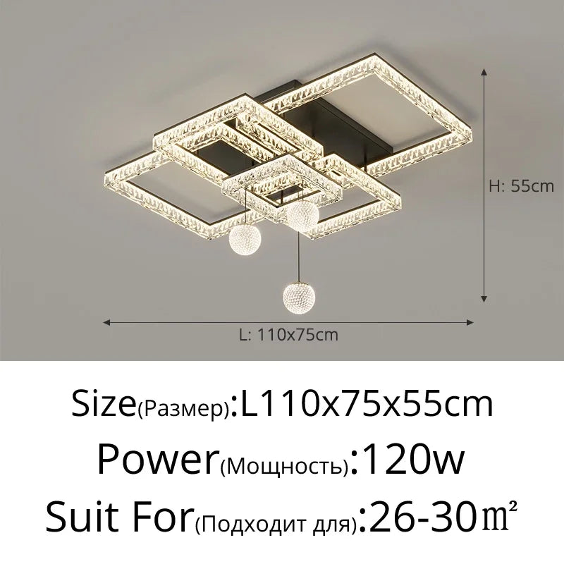 plafonnier led moderne noir doré blanc cristaux élégant boule lumineuse