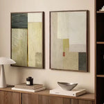 tableau toile art abstrait peinture moderne vert gris noir blanc cadre bois décoration murale