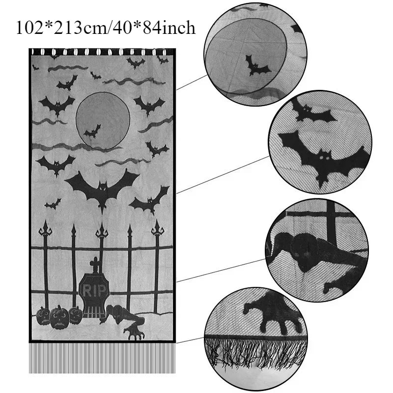 rideau halloween noir toile d'araignée chauves souris imperméable réutilisableextérieurintérieur