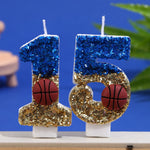 bougies anniversaire forme chiffres bleu paillette doré rouge basket blanc paillettes motifs sportifs clips