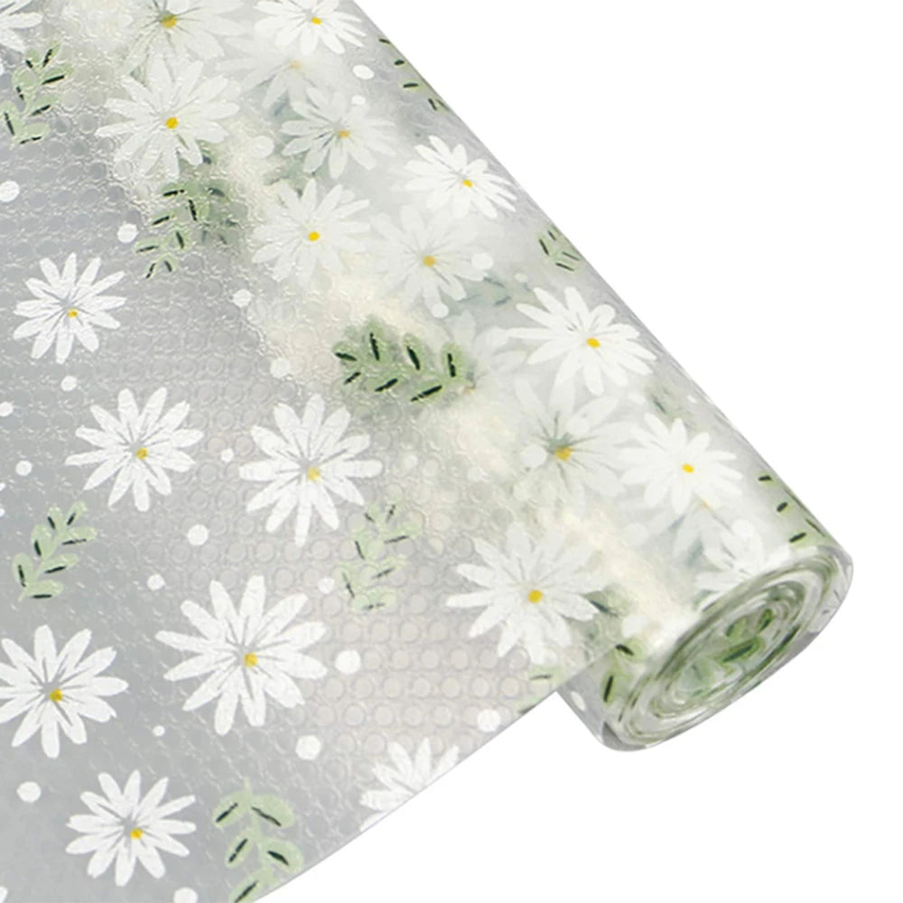 tapis sol decoratif eva beige bleu clair fleurs blancs feuilles vertes kitchen drawer mat