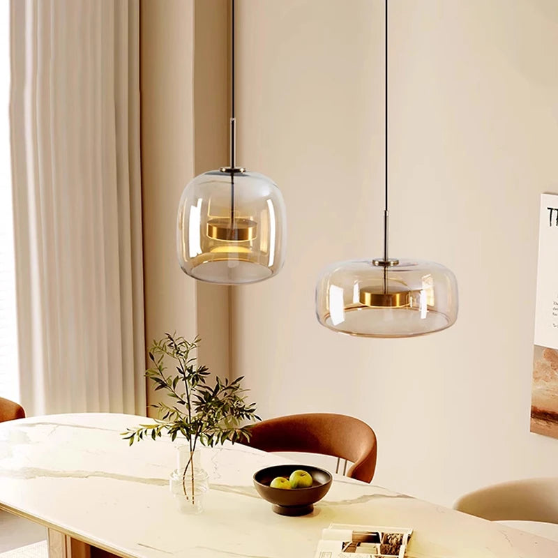 suspension lumineuse moderne transparente dorée câble noir alliage led dimmable certification rohs flux luminescent