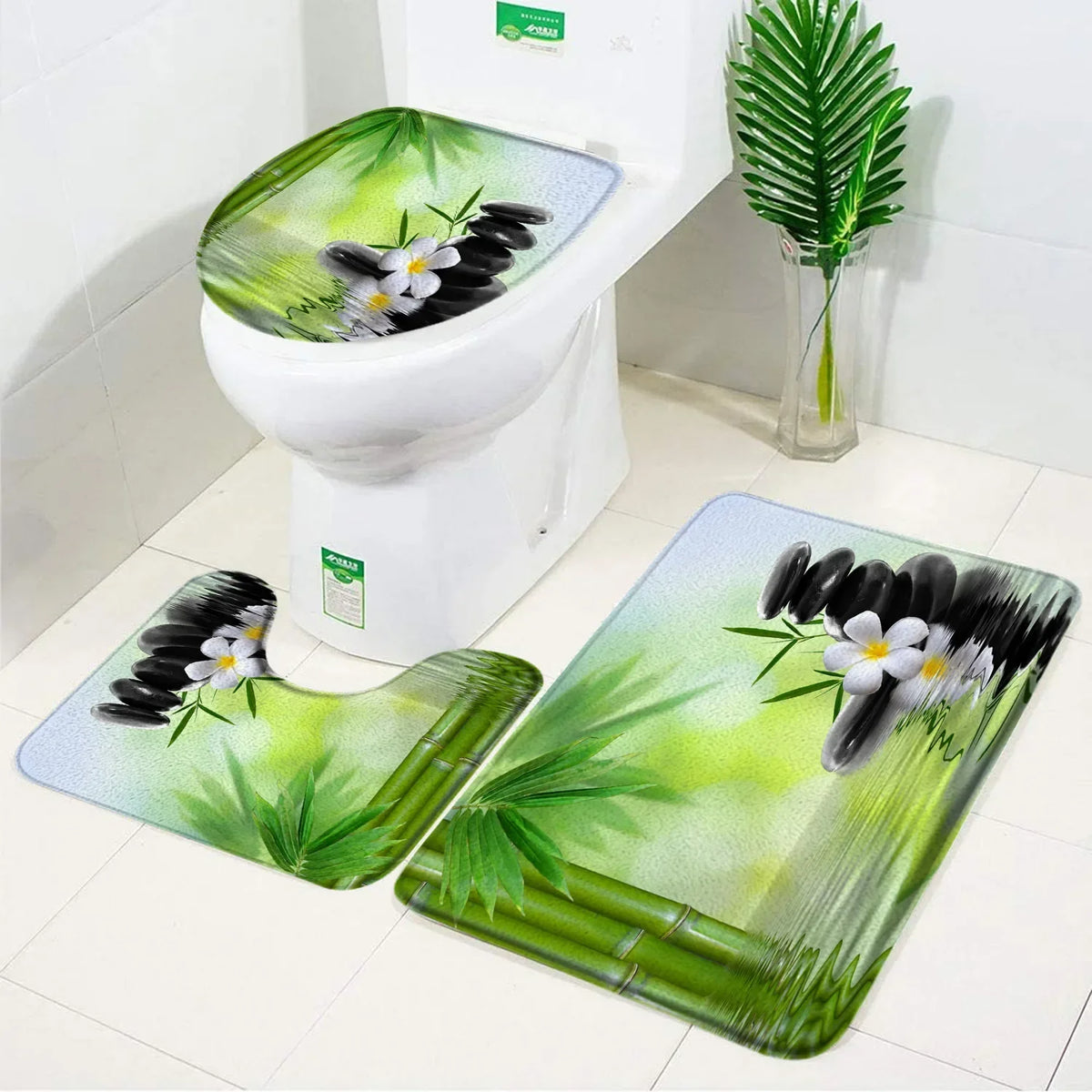 ensemble tapis bain salle bain rouge fleurs roses motif moderne coton doux décoratif