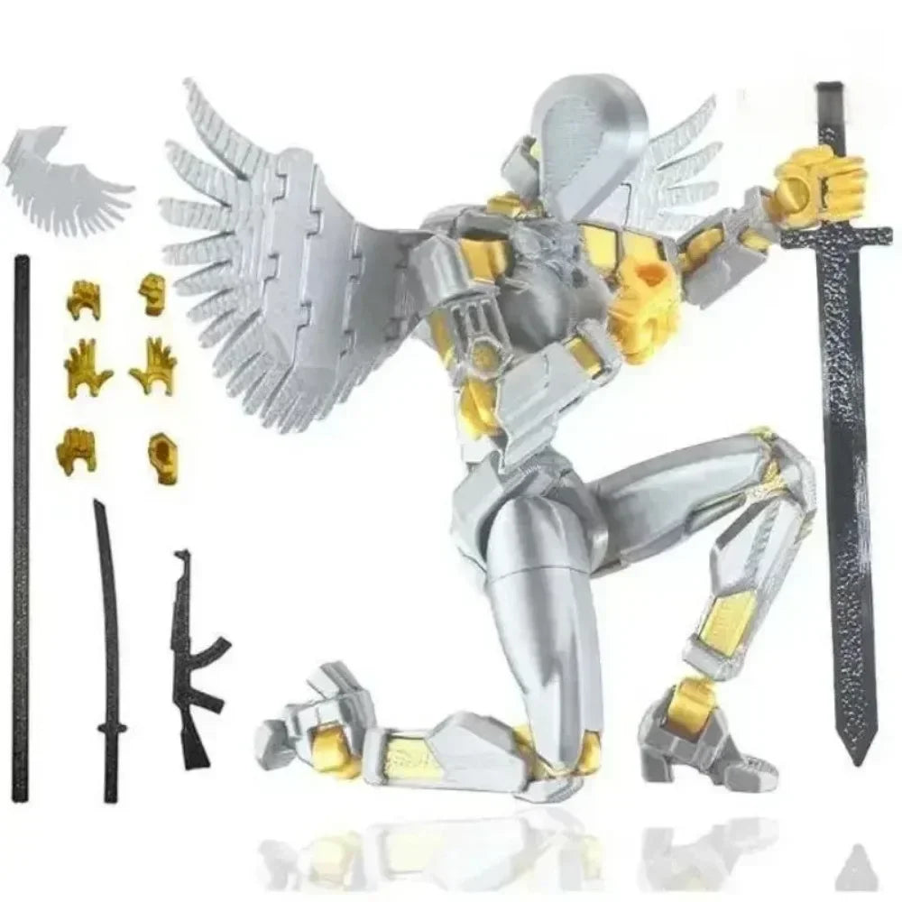 figurine articulée violet bleu noir vert épées trident accessoires main fantastique médiéval