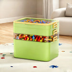 boîtes rangement transparentes empilables jouets colorés moderne poignées vert rose jaune