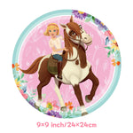 assiettes anniversaire chevaux filles fleurs nappe table enfant illustration mariage noël fêtes
