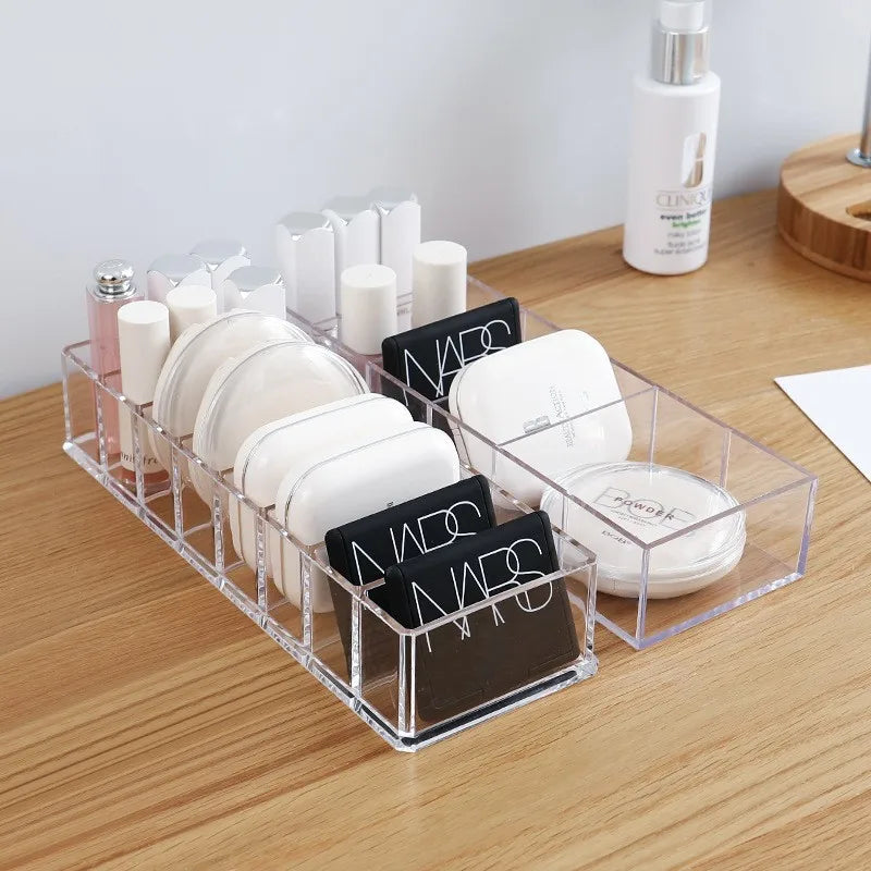 organisateur maquillage rangement transparent compartiments modernes pinceaux palette fards miroir boîtes cosmétiques efficace beauté