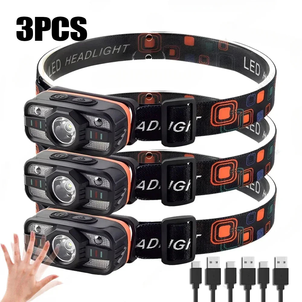 lampe frontale rechargeable led noir orange six modes clip moderne pratique camping pêcheextérieurusbcharger