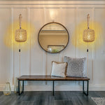 lampe suspendue tressée bois naturel bohème rustique éclairage mur chambre salon étude entree