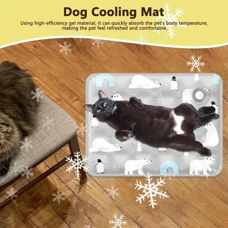tapis refroidissement chien bleu clair flocons neige moderne gel polymère doux