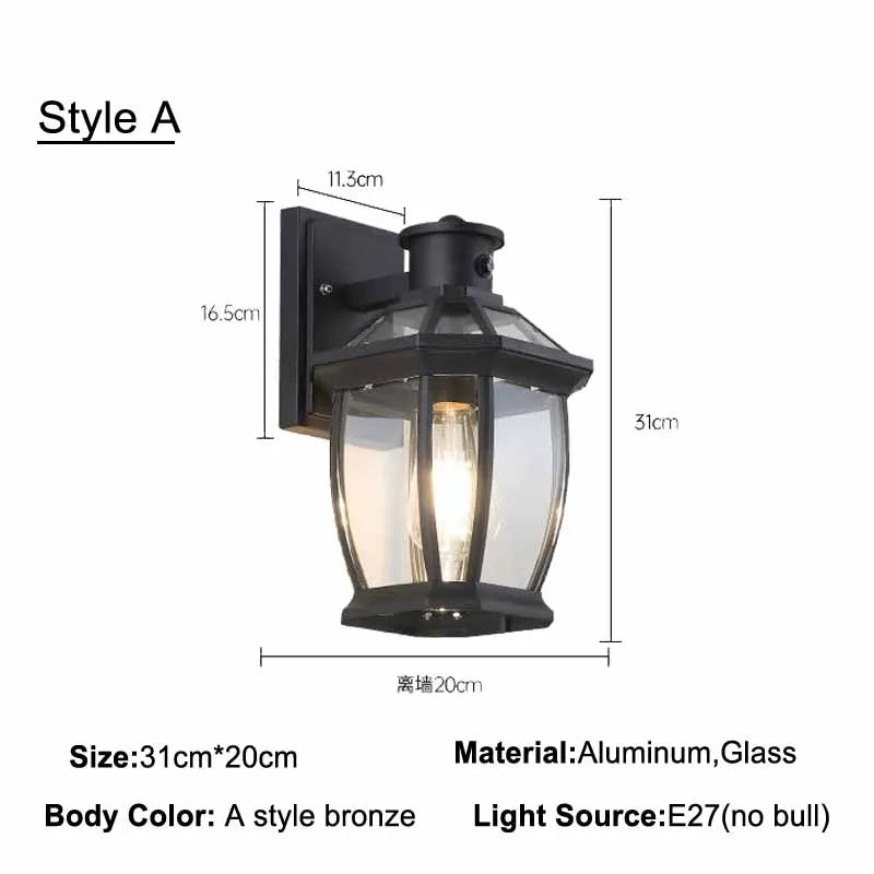 lampe murale transparente classique éclairage extérieur résistant bronze verre aluminium jardin