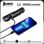 lampe torche noire led rechargeable 2000 lumens texturée clip moderne