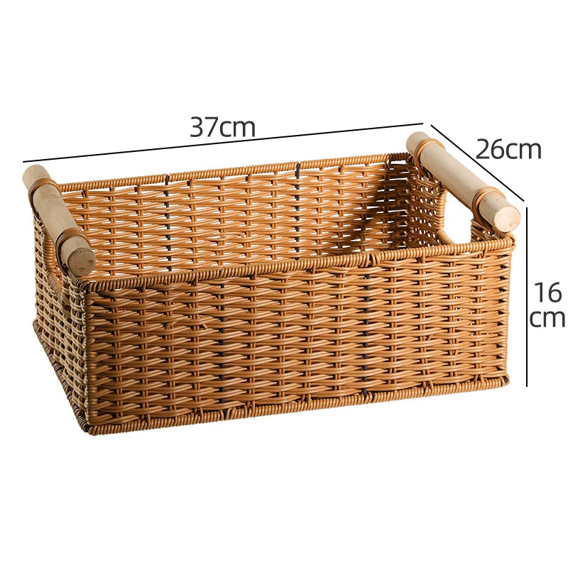 panier tressé naturel poignées bois rangement traditionnel respectueux environnement dimension 37x26cm