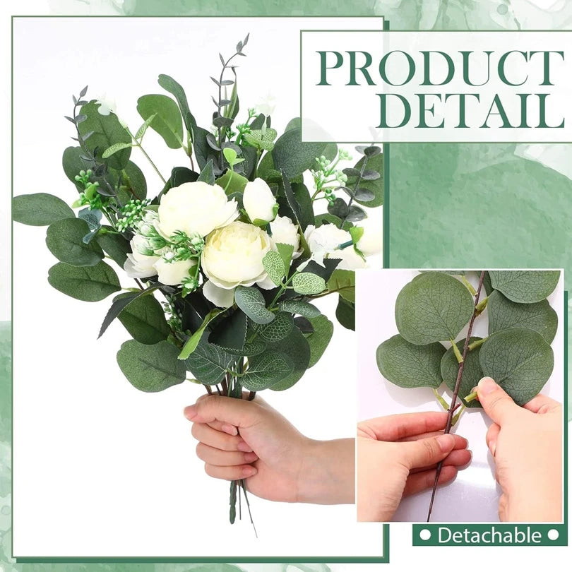 guirlande végétale artificielle vert feuilles ovales fleurs blanches décoration extérieure mariage anniversaire bohème champêtre