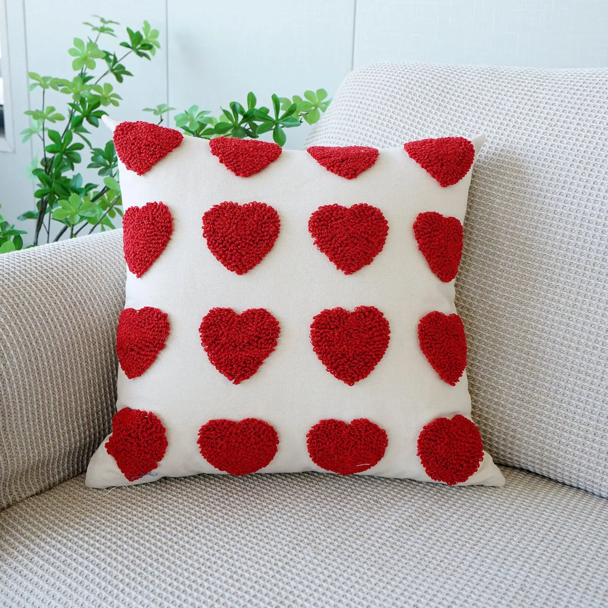 taies d'oreiller jacquard brodé fleurs cœurs LOVE divers couleurs décoration intérieure romantique printemps