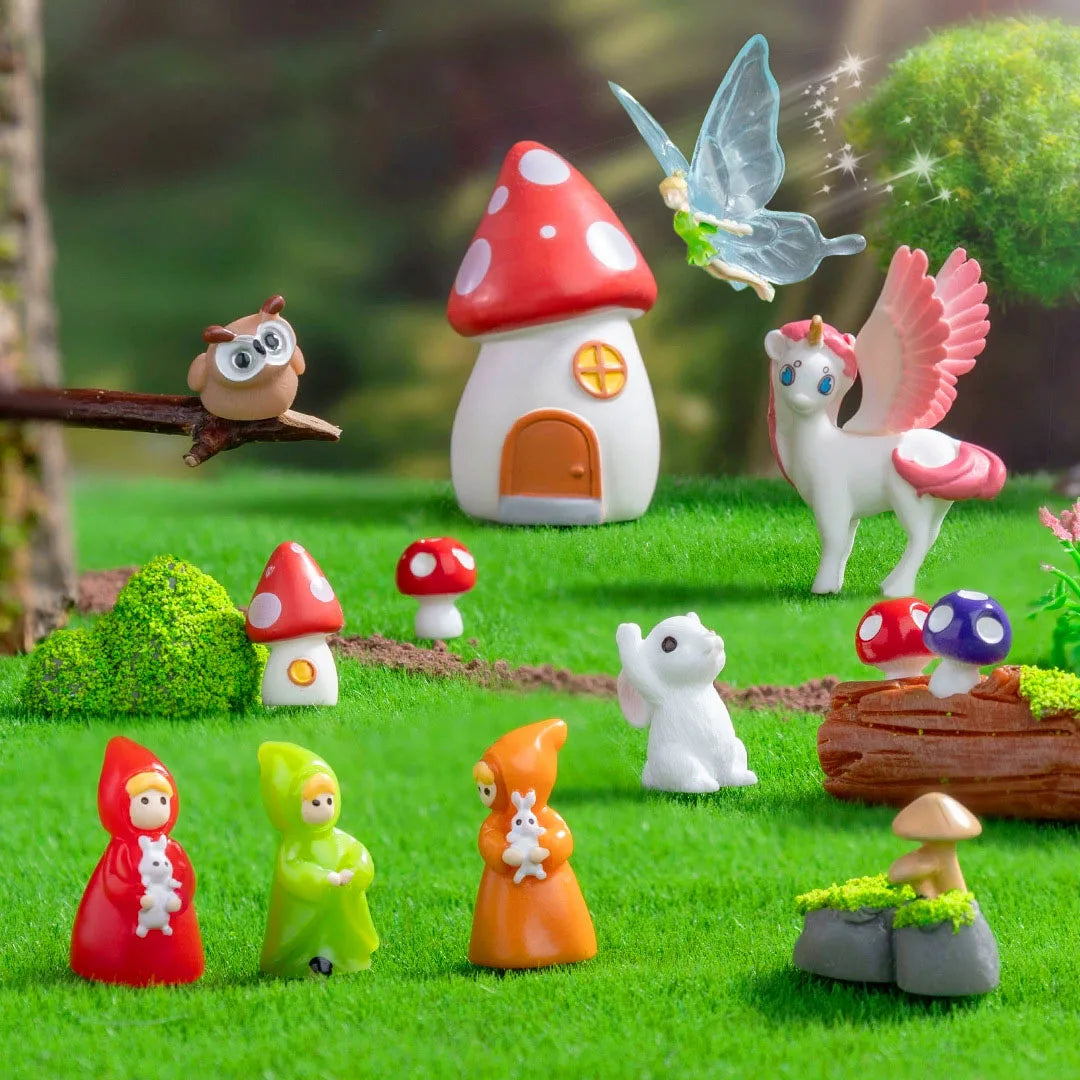 figurines miniatures fée elfe maison licorne jardin résine décoration micro aménagement paysage fantaisie