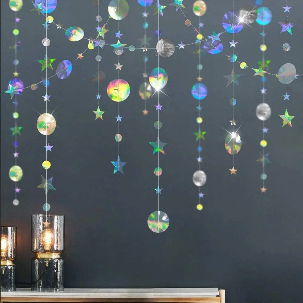 Guirlande décorative festivale or argent étoiles cercles brillantes party supplies