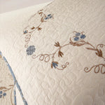littoile ensemble literie couverture taies oreillers motifs floraux crème bleu marron quilting texturé champêtre