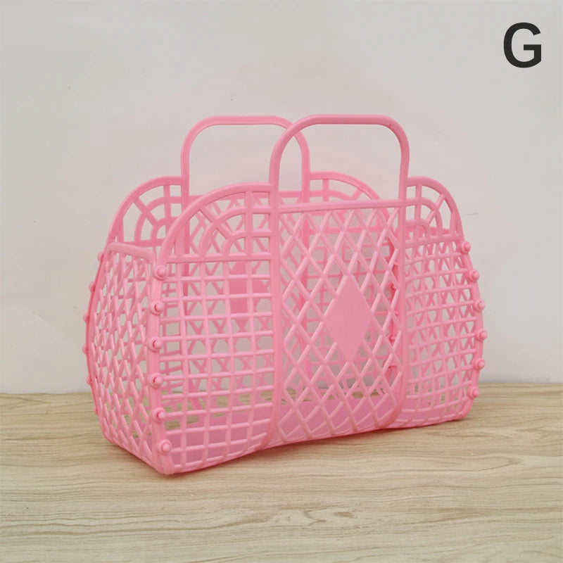 panier bain rétro rose clair bleu pastel poignées détachables vintage fileté gris clair
