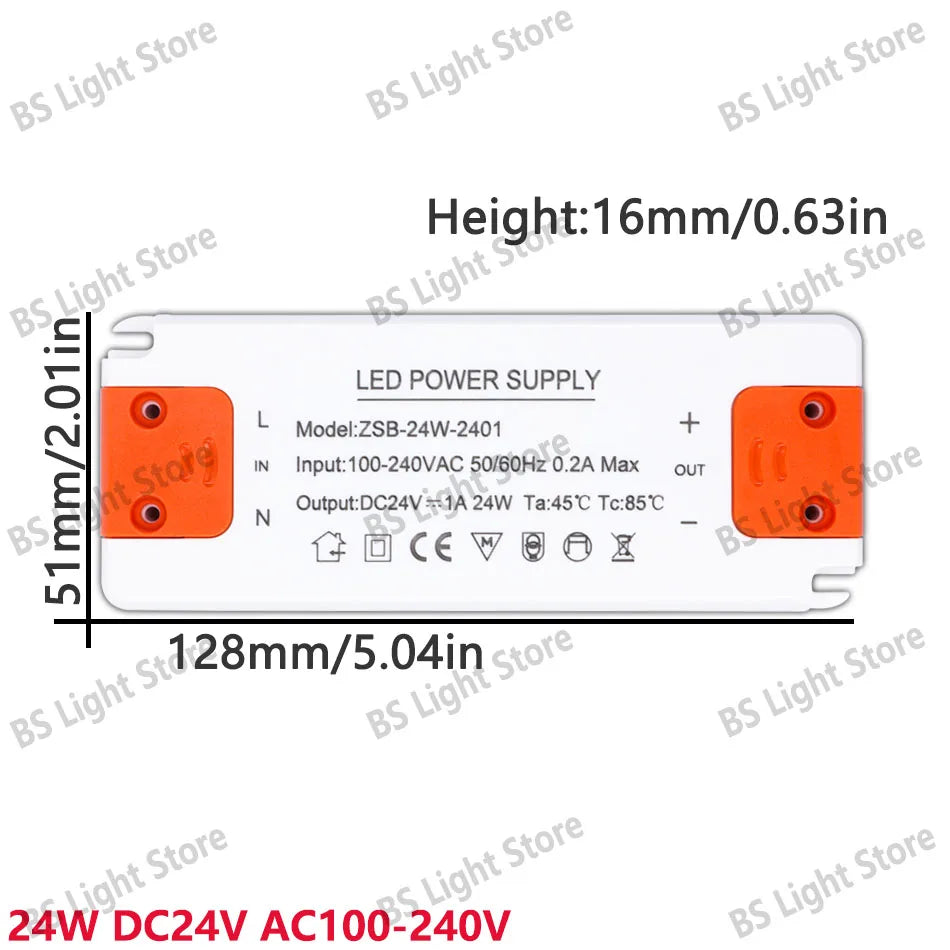 alimentation led 12v 24v 100v 240v 12w 18w 24w 36w 60w 120w blanc or