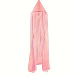 canopée lit enfant polyester gris blanc jaune rose motif floral moderne anneaux vis suspension