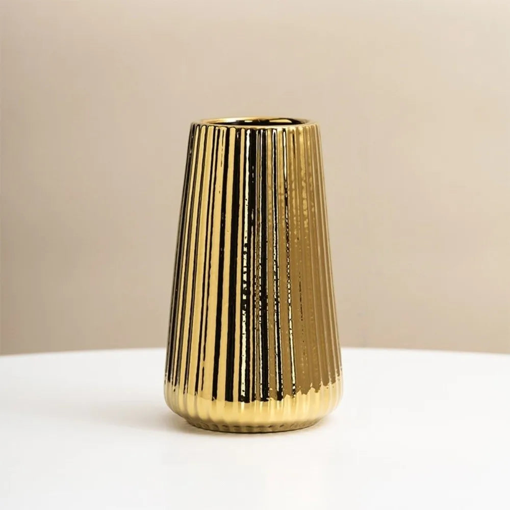 vase argenté doré moderne rayures verticales décoration table floral simple