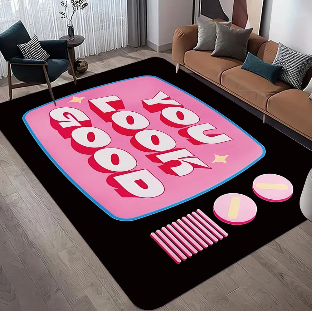 tapis moderne rose enfants saut lettres chats couronne floral 40x60 50x80 80x120 120x160