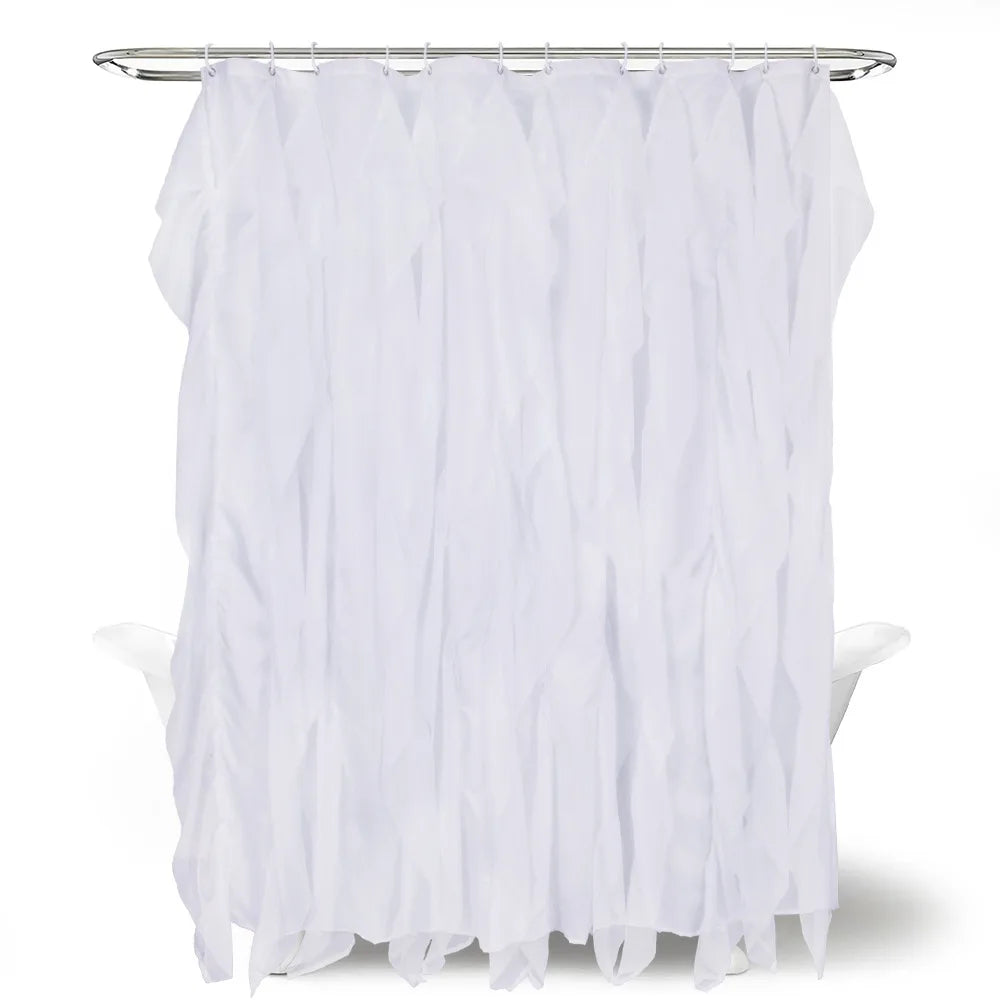 rideau douche blanc volants classique anneaux métalliques polyester opaque moderne