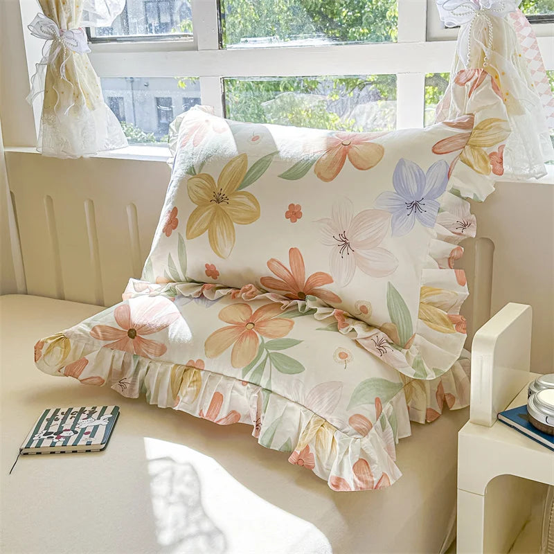 taies d'oreiller coton fleur vintage rose bleu beige romantique 48x74cm