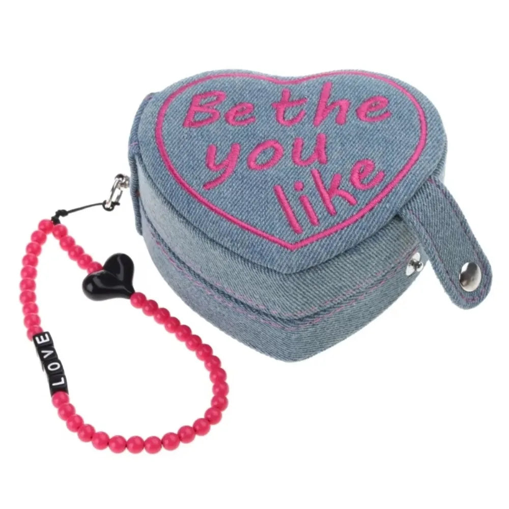 boîte bijoux cuir synthétique rose bleu denim bracelet LOVE collier imprimé moderne