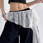 pantalon large femme noir dentelle blanche moderne translucide élastique y2k streetwear