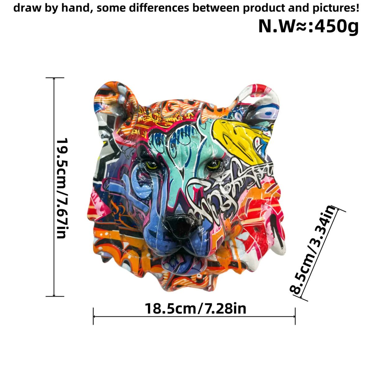 décoration murale résine tête lion multicolore abstraite contemporaine ornement suspendu maison art animal sculpté