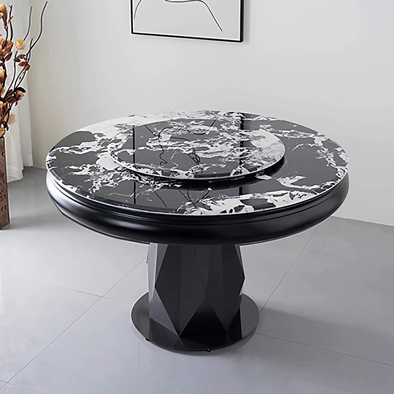 table manger ronde extensible imitation marbre noir moderne six chaises