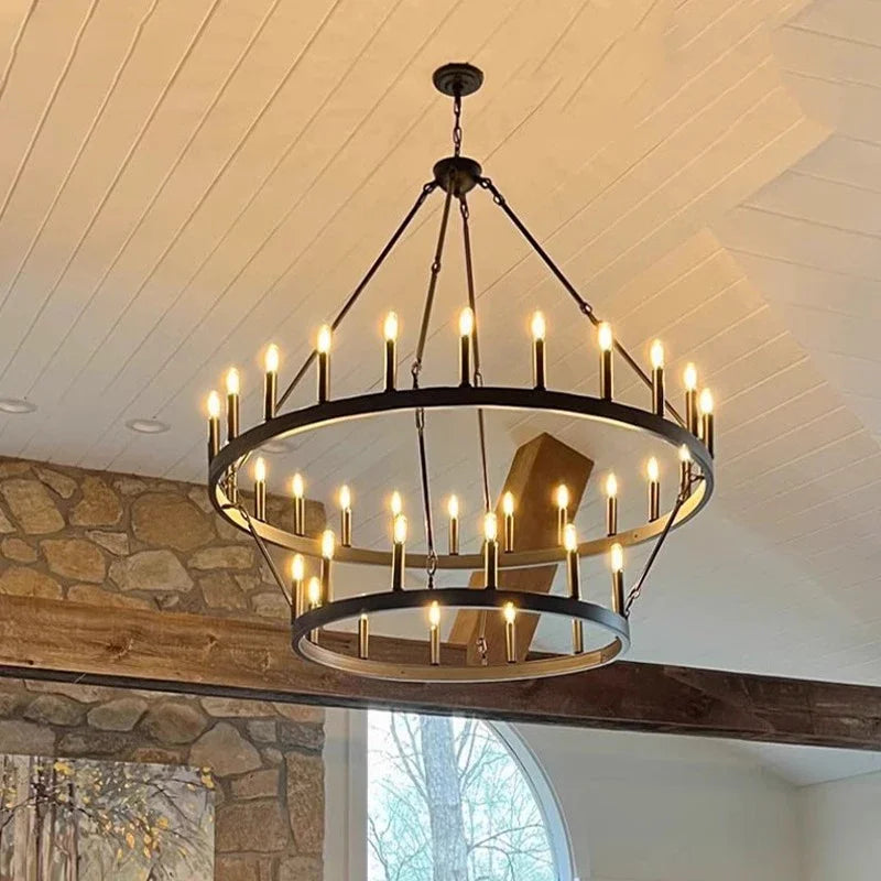 lustre moderne rustique noir multiple branches 20 ampoules E12 chaines suspension salon salle manger