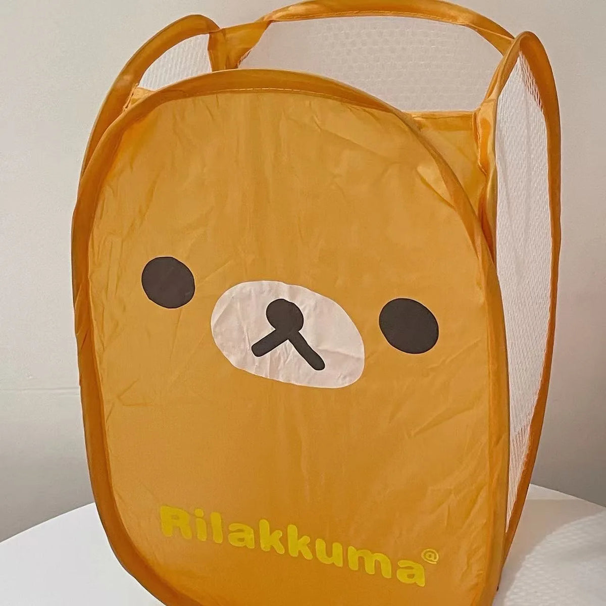panier linge pliable orange blanc dessin animé rilakkuma maille moderne enfantin deux poignées