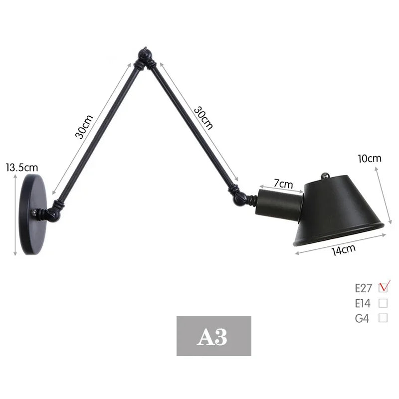 lampe murale articulée industrielle noir fixée éclairage chambre cuisine