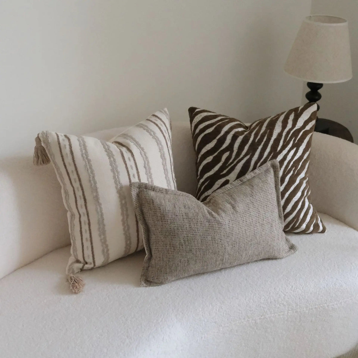 coussin housses rayées moderne polyester coton øllets beige marron clair décoratif canapé lit voiture