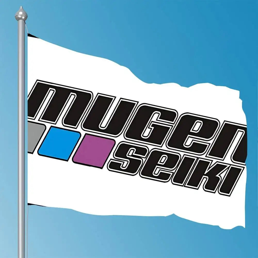 drapeau decoration sportif logo mugen seiki texte ifmar world champions polyester noir bleu violet