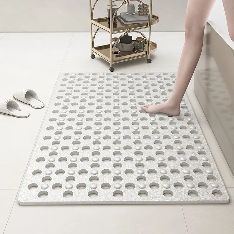 tapis bain antidérapant perforé gris bleu moderne ventouses drainage texturé