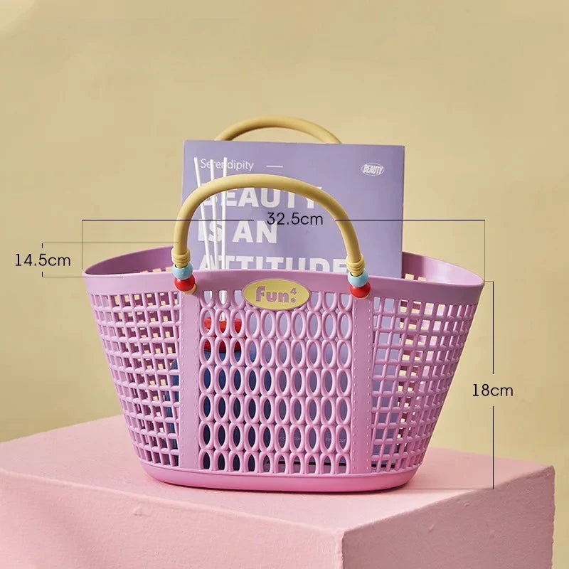 panier rangement perforé moderne rose bleu jaune réutilisable stockage salle bain organisateur