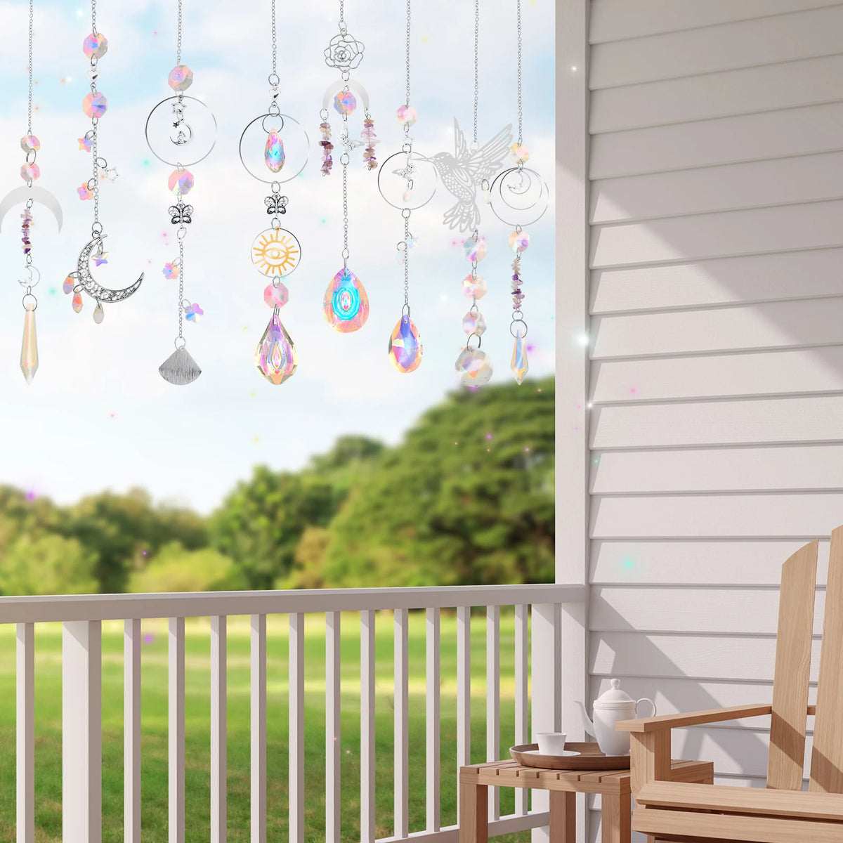 suncatcher artisanal transparent multicolore cristaux motifs floraux papillons roses métal inoxydable kit décoration maison