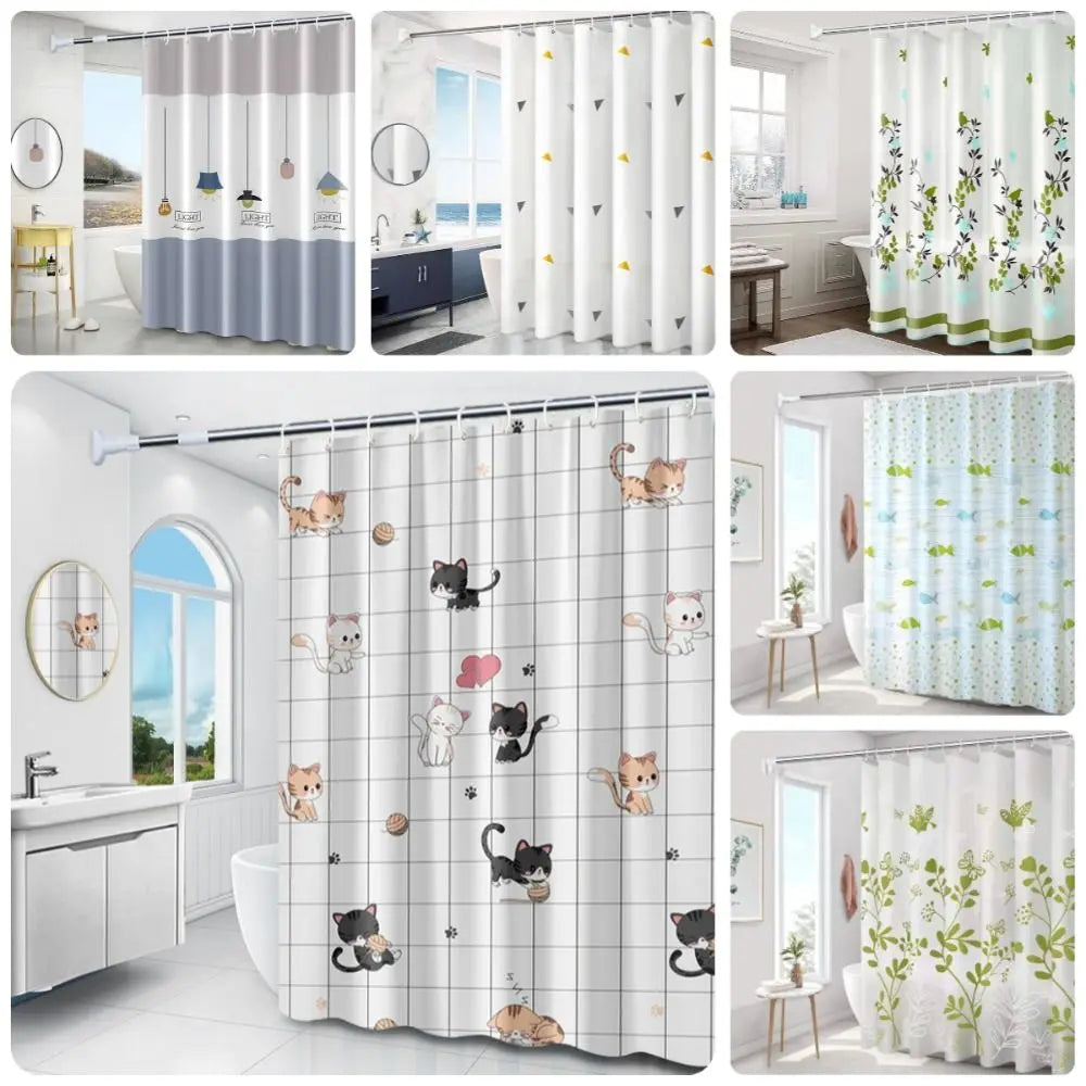 rideau douche moderne motifs floraux couleurs variées opaques anneaux métalliques 150cm 180cm