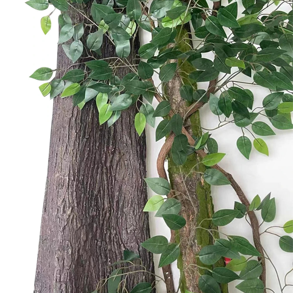 décoration murale tronc arbre marron feuilles vertes texture naturelle extérieur intérieur
