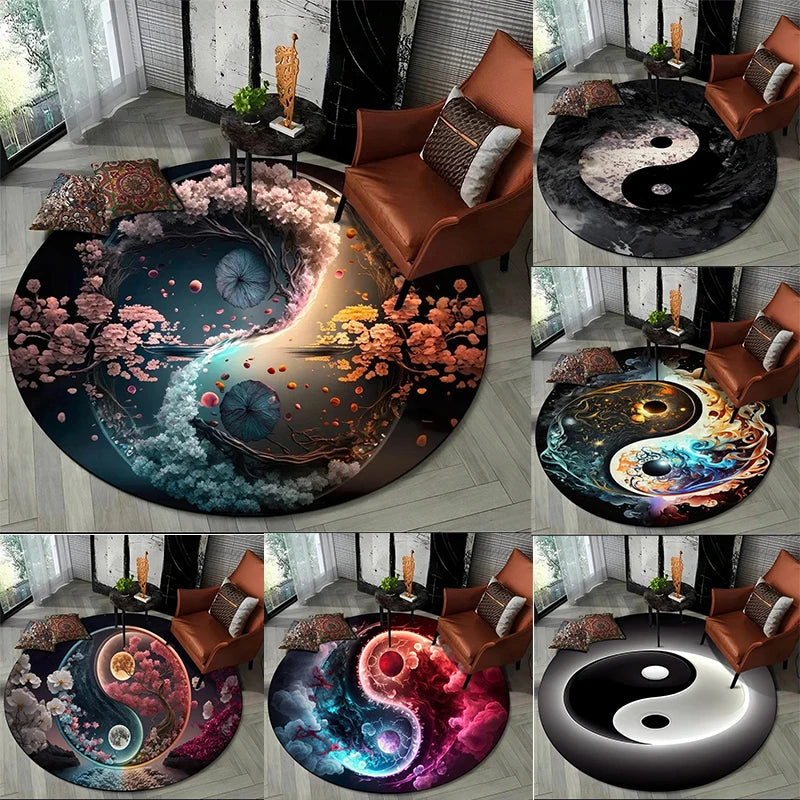 tapis rond moderne motif yin yang décor salon chambre tapis sol antidérapant polyester artistique