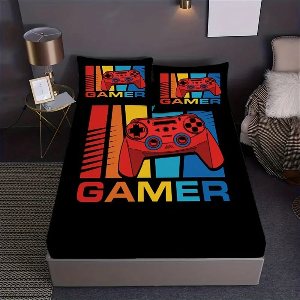 drap housse imprimé manette jeu gamer couleur vives lit full queen king pop art